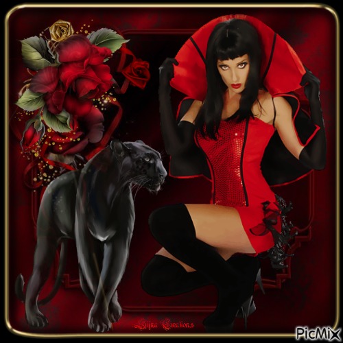 Girl with panther - PNG gratuit