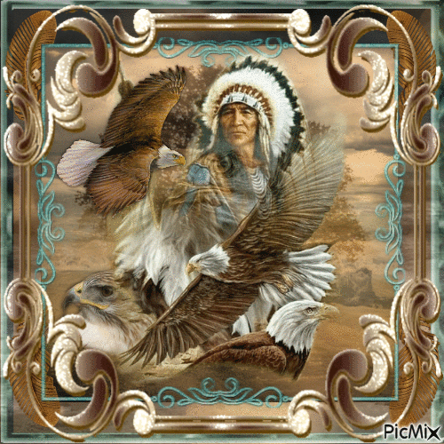 Amérindien & Aigle Pygargue tête blanche - Besplatni animirani GIF