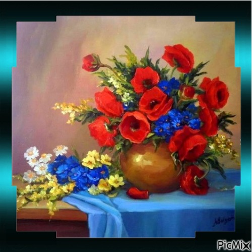 poppies in vase - Free PNG