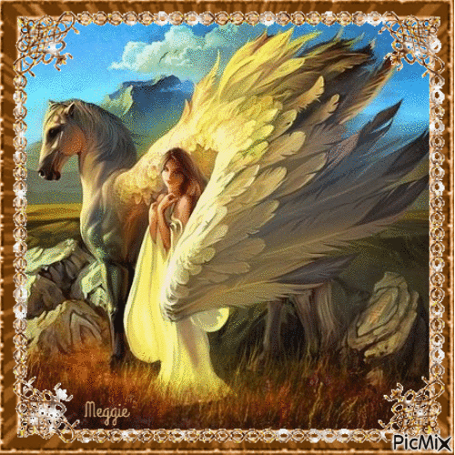 angel with pegasus - GIF animé gratuit