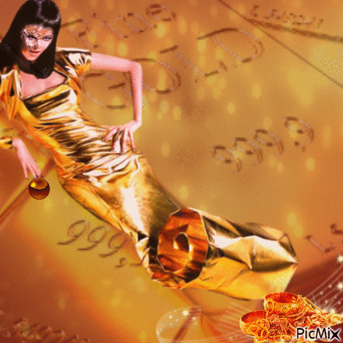 Girl in a golden dress - Ingyenes animált GIF