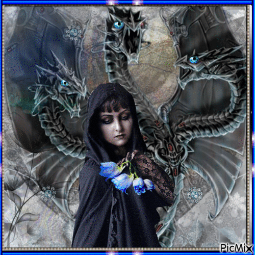 Mère dragon - Tons bleus et gris - Gratis geanimeerde GIF