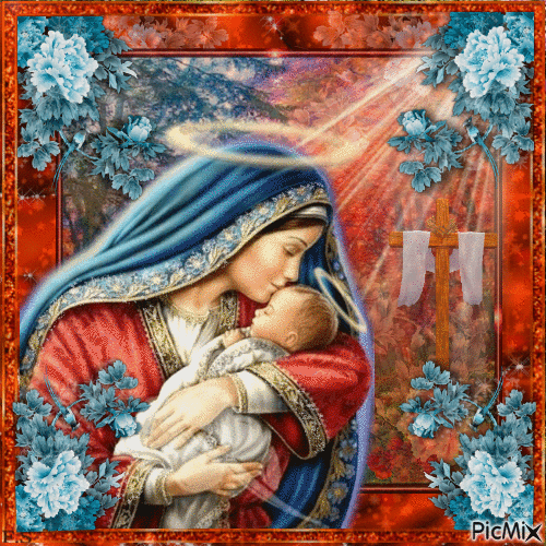 Vierge Marie & l'Enfant Jésus - La Nativité - Безплатен анимиран GIF