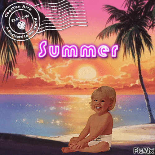 Painted baby Summer postcard - GIF animasi gratis