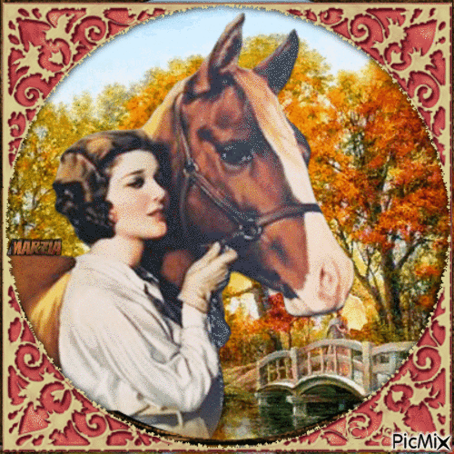 Donna e il suo cavallo - Vintage - Бесплатный анимированный гифка