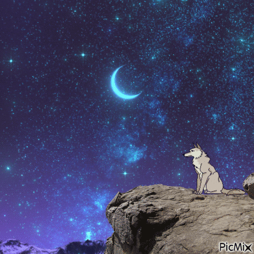 Wolf howling at moon - Ingyenes animált GIF