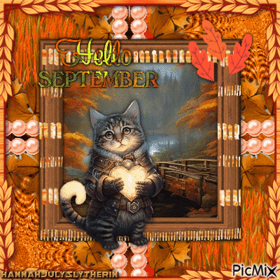 {♦}Hello September with Cat{♦} - Nemokamas animacinis gif