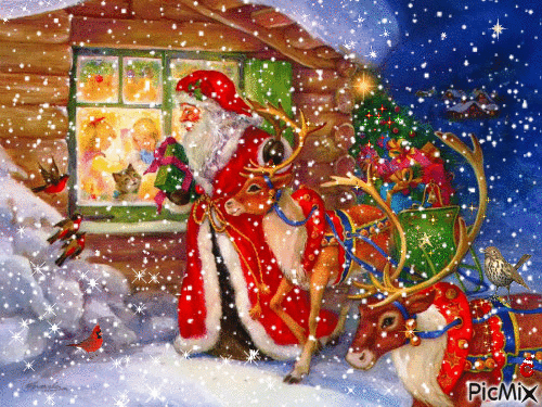 Santa pays a visit - Бесплатный анимированный гифка