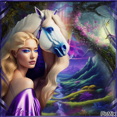 Femme et son cheval - Besplatni animirani GIF