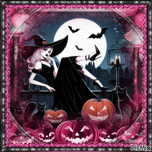 Glam Pink Halloween Witch - GIF animasi gratis