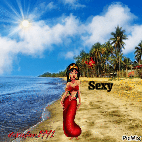 Jasmine in red on the beach - GIF animé gratuit