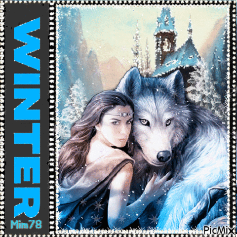 Femme et loup en hiver - Darmowy animowany GIF