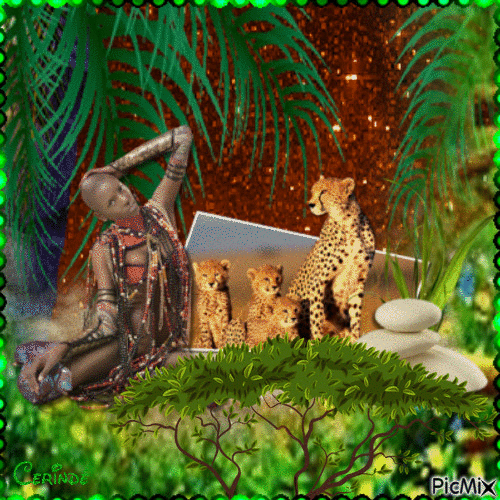 La femme et le léopard - Бесплатный анимированный гифка