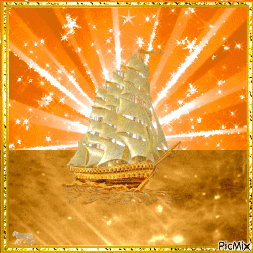 Sailing to sunset,gold version - Free animated GIF