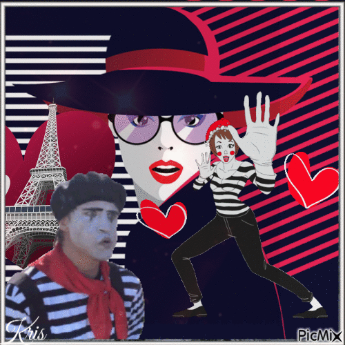 Mime - tons rouges, blancs et noirs - Darmowy animowany GIF