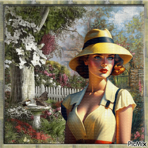 Dans mon jardin - Vintage. - GIF animé gratuit