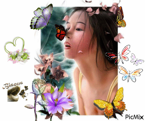 la fille aux papillons - Gratis animeret GIF