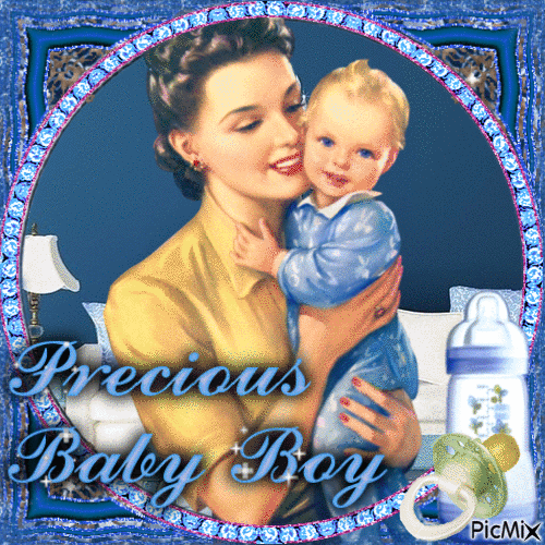 Mother and child on a blue background - GIF animasi gratis