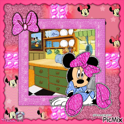 {Minnie Mouse slips and falls over in the Kitchen} - Free animated GIF