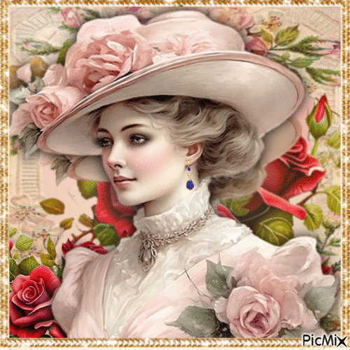 Concours : Femme vintage avec des roses - GIF animado grátis