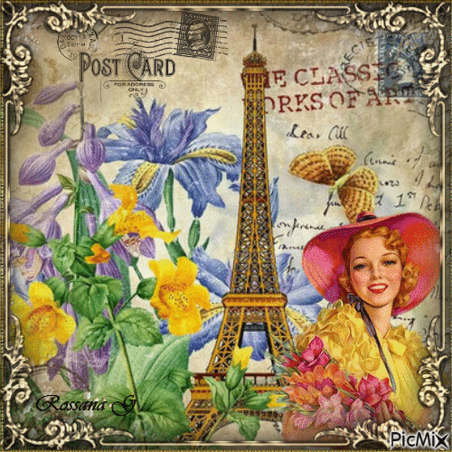 Paris au fleurs Vintage - Zdarma animovaný GIF