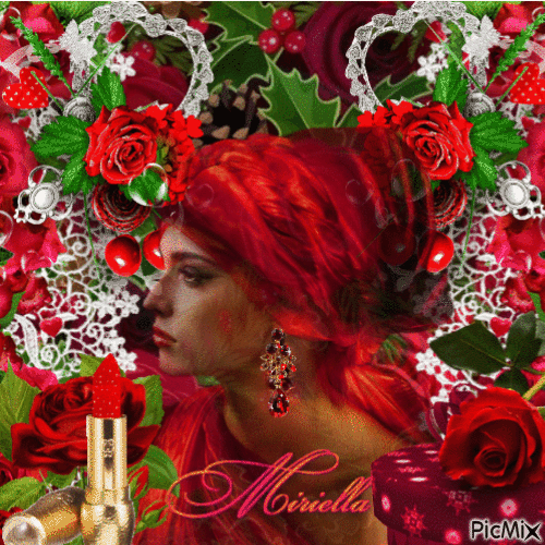 Contest! Portrait de femme et roses rouges - Ilmainen animoitu GIF