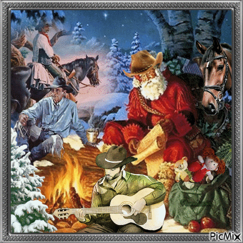 Père Noël chez les cowboys. - Free animated GIF