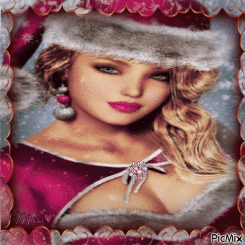 mujer pink de navidad - GIF animado gratis