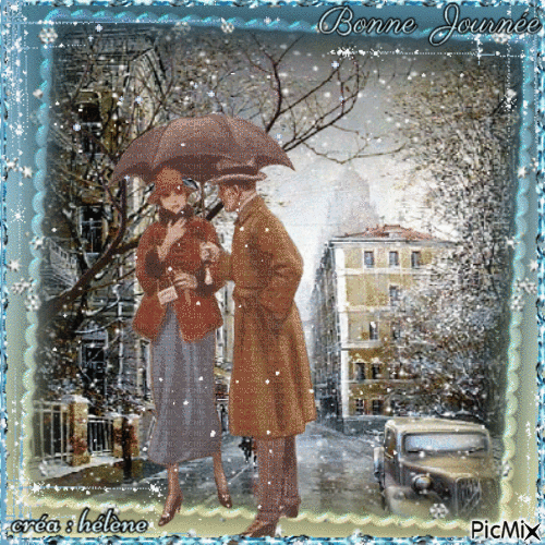 Couple vintage en hiver dans la ville - Free animated GIF