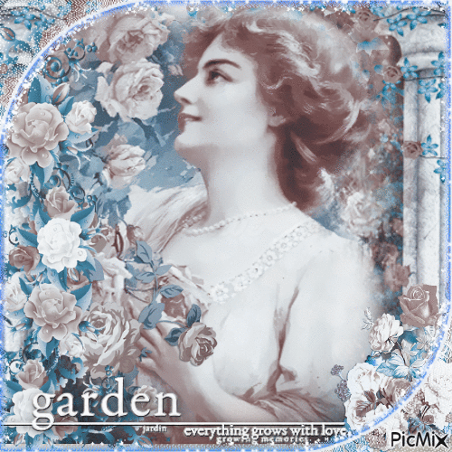 Vintage Woman in Roses Garden - Free animated GIF