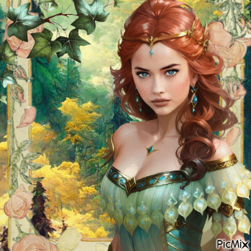 Fantasy Woman In Green - Free animated GIF