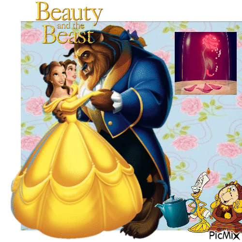 Beauty and the beast with the flower - GIF animado grátis