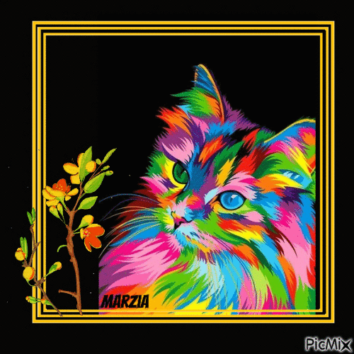 marzia -gatto multikolor - 免费动画 GIF