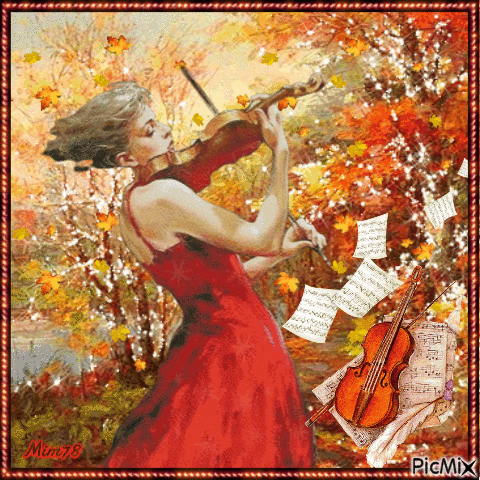 Musique et feuilles d'automne - Бесплатный анимированный гифка