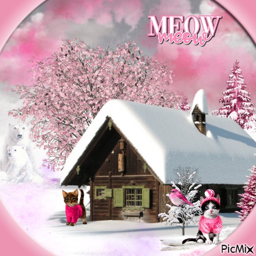 Pink Winter Cat - PNG gratuit