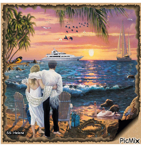 They are looking at the sunset. - GIF animasi gratis