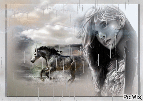 Femme et cheval - Nemokamas animacinis gif