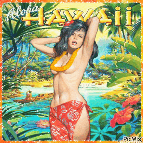 aloha hawaii pin up girl - Бесплатный анимированный гифка