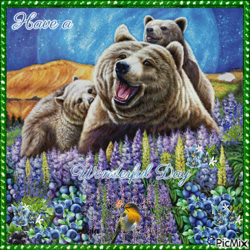 Have a Wonderful Day. Bear family. Summer - GIF เคลื่อนไหวฟรี