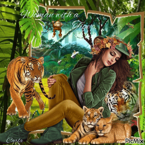 Woman with a Tiger. - 免费动画 GIF