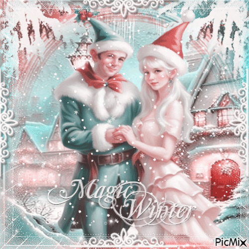 Winter christmas  couple elf - Бесплатни анимирани ГИФ