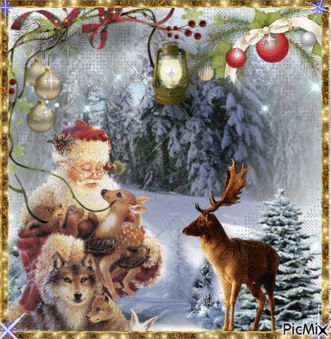 Santa with some animals - Бесплатни анимирани ГИФ