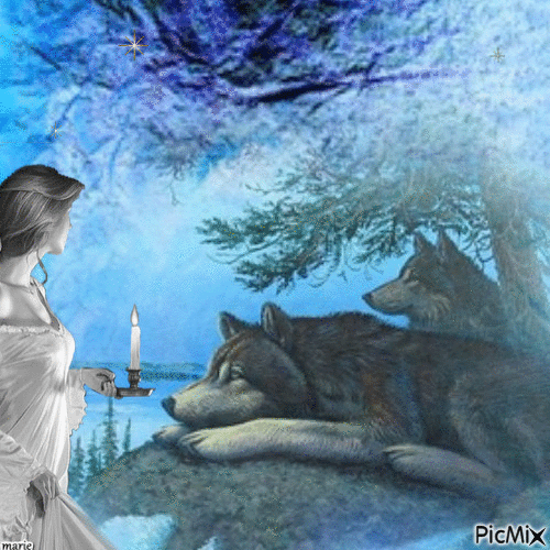 la femme et le loup - Бесплатный анимированный гифка