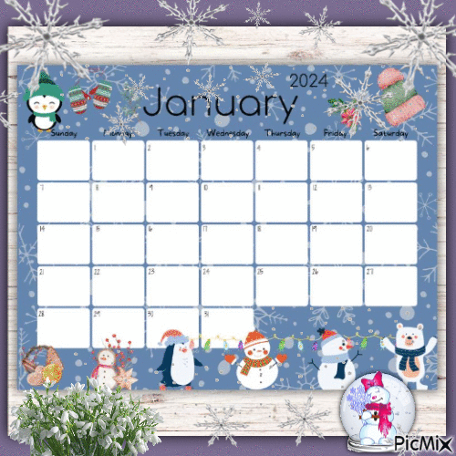 january calendar 2024 - Бесплатни анимирани ГИФ