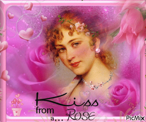 Portrait Woman Pink Flowers Vintage Glitter - Free animated GIF