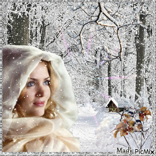 Portrait de femme sous la neige - Δωρεάν κινούμενο GIF