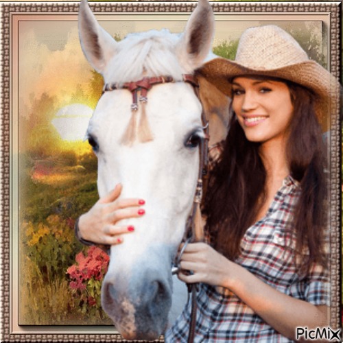 femme et cheval blanc - png gratis