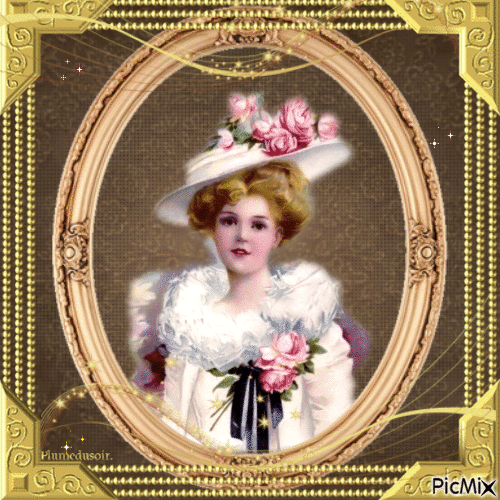 Femme victorienne avec un chapeau à fleurs. - 無料のアニメーション GIF