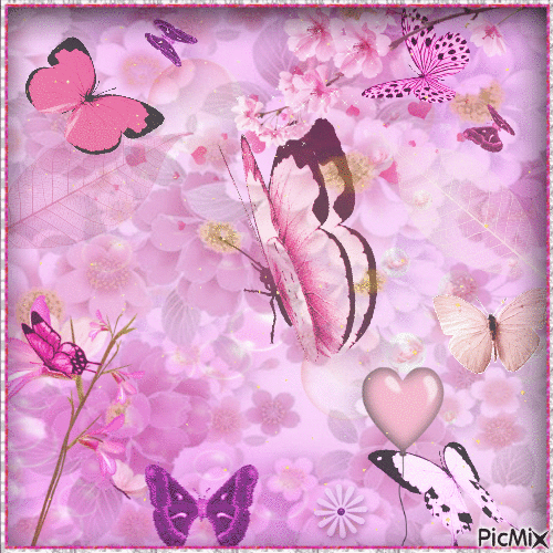 Pink and Butterflies - Free animated GIF