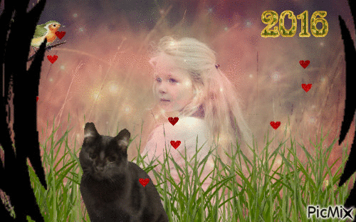 la petite fille ou chat - Besplatni animirani GIF